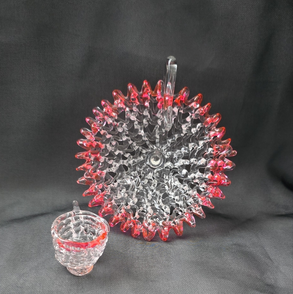 Elegant Red and Clear Glass Art Set